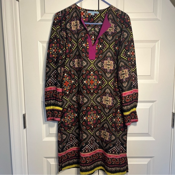 Antonio Melani Multicolor Aztec Geometric Print Henley Collar Shirt Dress Sz 8 - Picture 1 of 8